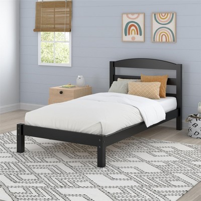 Braylon Minimalist Black Pine Twin Platform Bed with Headboard