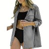 Imily Bela Womens Distressed Denim Shirt Jacket Oversized Long Sleeve Roll Up Versatile Tunic - 4 of 4