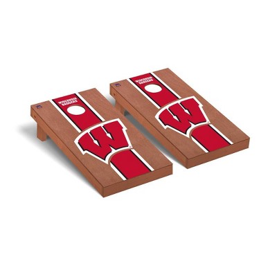 NCAA Wisconsin Badgers Premium Cornhole Board Rosewood Stained Stripe Version