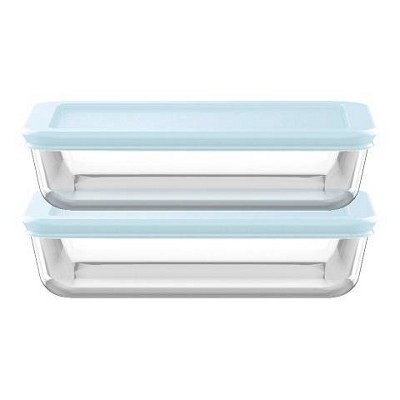 Pyrex 4pc 3c Rectangular Glass Food Storage Containers Cloud Blue
