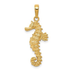 Black Bow Jewelry 14k Yellow Gold 2D Textured Seahorse Pendant - 1 of 4