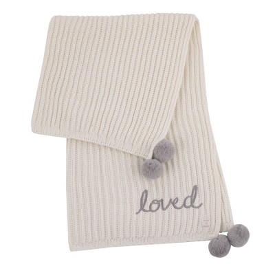 Image of NoJo Loved Ivory Chenille Super Soft Pom Pom Baby Blanket with Embroidery