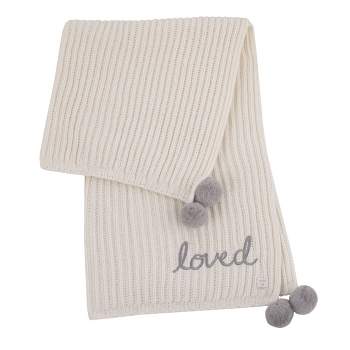 NoJo Loved Ivory Chenille Super Soft Pom Pom Baby Blanket with Embroidery