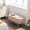 Velvet Cushioned Bench With Storage Upholstered Bench Oval Bed Bench With Storage Bedside Bench With Wood Legs-Cuddlewood - 2 of 4