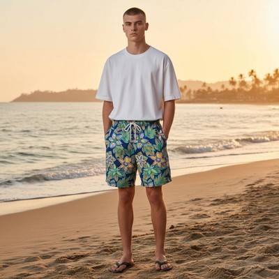 Burnside Men's Navy Floral 6" inseam Bathing Suit | Navy/Green Large — фото 2