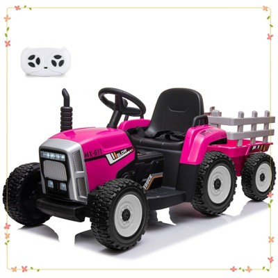 Kids Ride On Tractor,12V Kids Battery Powered Electric Tractor with R/C and Trailer