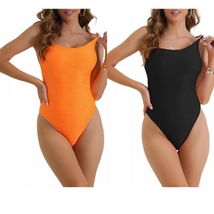 INSPIRE CHIC Women's Strappy Ribbed Monokini Adjustable Spaghetti Straps Triangle Bottoms Bikini Swimwear 2 Sets - 1 of 4
