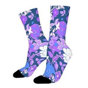 Floral Background Lilac And White Women Printed Crew Socks Funny Funky Socks Soft Polyester Novelty Gifts for Artists Men - 1 of 1