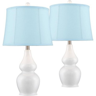 360 Lighting Modern Country Cottage Table Lamps Set of 2 White Ceramic Double Gourd Blue Softback Drum Shade Living Room Bedroom