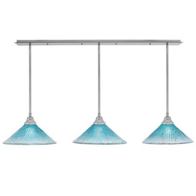 Toltec Lighting Stem 3 - Light Chandelier in  Brushed Nickel with 16" Teal Crystal Shade