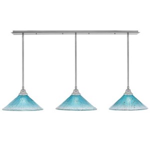 Toltec Lighting Stem 3 - Light Chandelier in  Brushed Nickel with 16" Teal Crystal Shade - 1 of 1