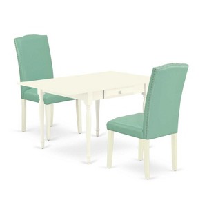 HomeStock 3-Piece Linen White Finish Rectangular Solid Wood Top with Dropleaf Dining Table Set - 1 of 4