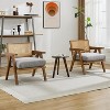 Mid Century Modern Accent Chair,Black Armchair with Rattan Backrest & Beige Linen Cushion,Comfy Living Room Chair with Wood Legs for Bedroom Balcony - 3 of 4