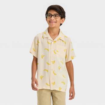 Boys' Short Sleeve Bananas Button-Down Shirt - Cat & Jack™ Off-White