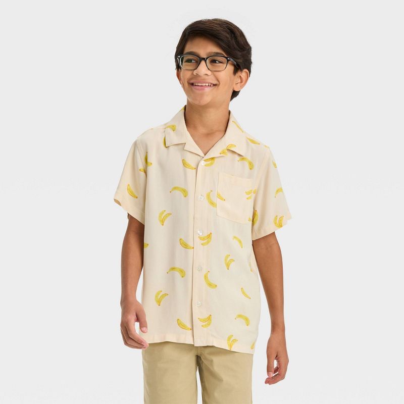 Boys&#39; Short Sleeve Bananas Button-Down Shirt - Cat &#38; Jack&#8482; Off-White, 1 of 7