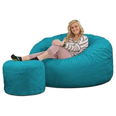 Ultimate Sack 6ft Bean Bag Chair and Footstool, Oversized Comfortable Indoor Floor Lounger, Giant Foam-Filled Furniture for Relaxing, Teal Suede