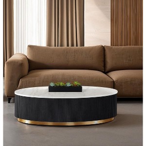 Sapphtopaz Modern Coffee Table with Marble Top & Gold Stainless Steel Base Square End Table with Groove Coffee Bar Home Decor for Living Room - 1 of 4