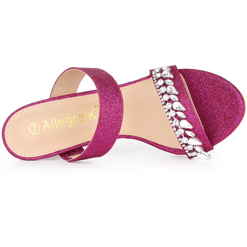 Allegra K Women's Glitter Rhinestone Stiletto Heels Sandals, 6 of 8