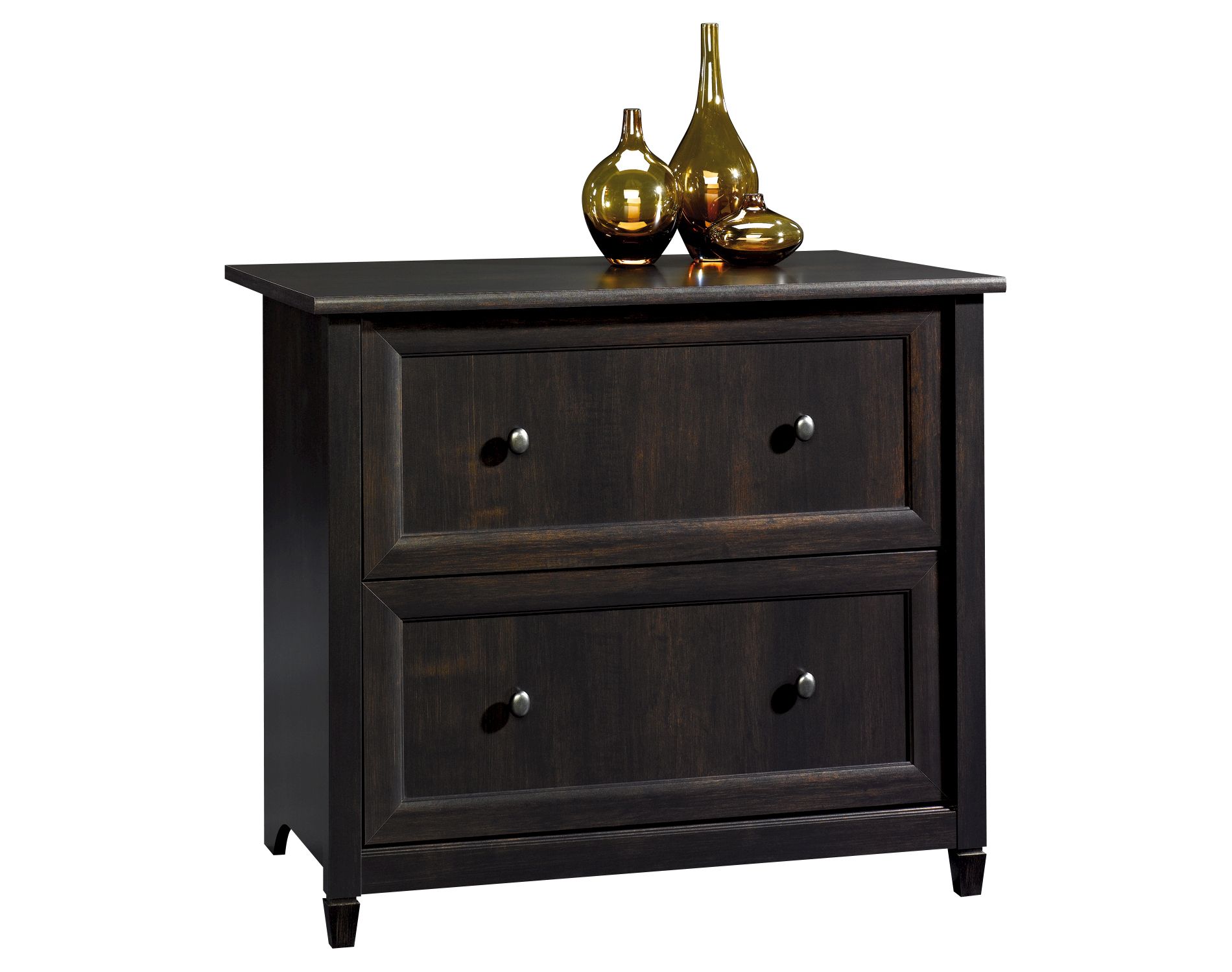 Edge Water Lateral File Cabinet Estate Black - Sauder: 2-Drawer, Mid-Century Modern, Paper Laminate Surface