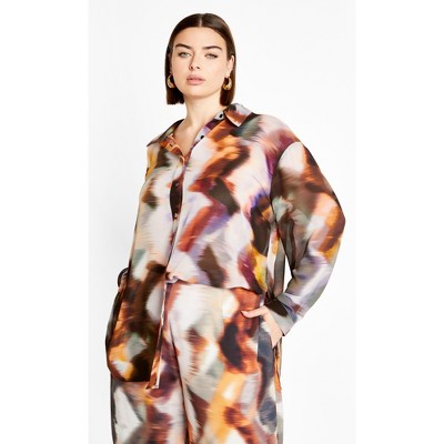 Women's Plus Size Sheer Lover Print Shirt - white | CITY CHIC