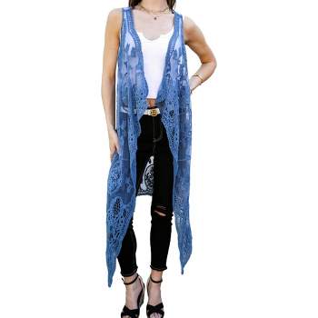 Anna-Kaci Women's Floral Lace Boho Crochet Long Line Cardi Vest
