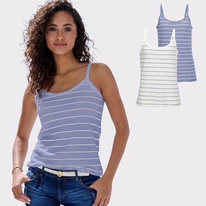 Women's 2 Pack Striped Cami Tops - LASCANA - Blue & White Stripe