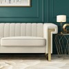 SKRAN sofa modern cream velvet sofa with gold accents  sleek channel-tufted upholstery, 3-seat couch for living room and office decor - 4 of 4