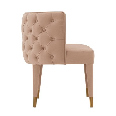 Blush Velvet Tufted Upholstered Dining Chair with Gold Tips