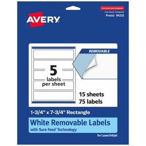 Avery Matte White Removable Rectangle Labels with Sure Feed Technology, Print-to-the-Edge, 1.75" x 7.75" - 1 of 4