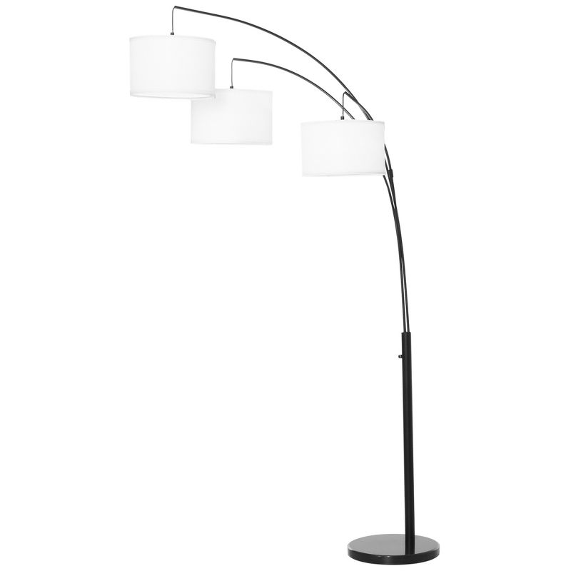 HOMCOM Arc Floor Lamp with 3 Hanging Drum Shape Lampshade, Flexible Steel Pole and Marble Round Base, Black/White, 4 of 7