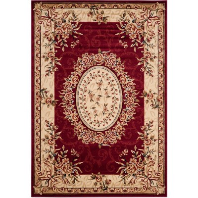 Red and Ivory Floral Synthetic 6' x 9' Area Rug
