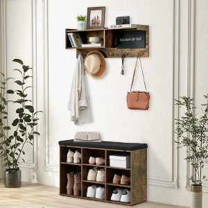 Coucheta Coat Rack Shoe Bench Set, Entryway Hall Tree with 31.5" Bench Shoe Rack, Wall Mounted Coat Rack Set with 5 Hooks, 8 Storage Shoe Cubbies - 1 of 4
