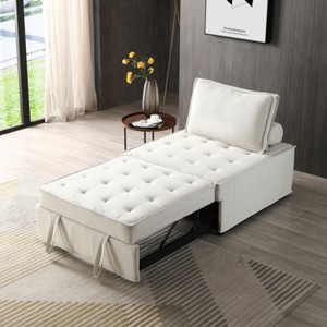 Versatile Linen Fabric Sofa Bed w/Removable Backrest&Solid Wood Frame,Convertible Lazy Sofa,Ottoman & Single Bed,Easy Assembly - 1 of 4