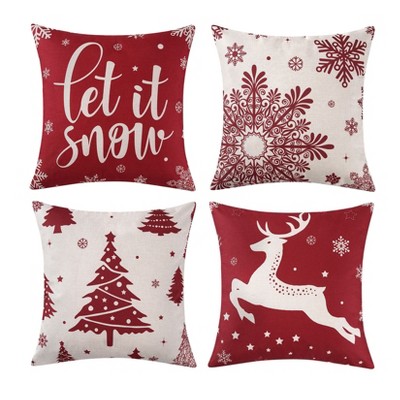 Christmas Pillow Covers 18 x18 Set of 4 Farmhouse Decor Throw Pillow Covers Xmas Tree Hello Winter Holiday Decor Throw Cushion Case for Home Couch