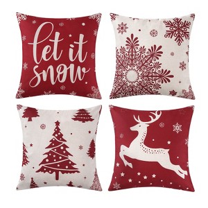 Christmas Pillow Covers 18 x18 Set of 4 Farmhouse Decor Throw Pillow Covers Xmas Tree Hello Winter Holiday Decor Throw Cushion Case for Home Couch - 1 of 4