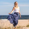 Women's Boho Maxi Skirt - Floral Print Long Flowy Skirt Blossom Navy - 4 of 4