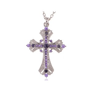 Alilang Vintage-Inspired Silvery Tone Cross Pendant Necklace with Crystal Rhinestone Accents - 1 of 3