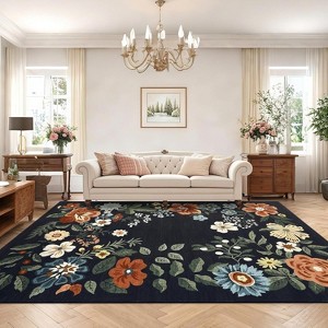 Floral Runner Rug Washable Rug, Non-Slip Non-Shedding Kitchen Carpet, Low Pile Stain-Resistant Foldable Soft - 1 of 4