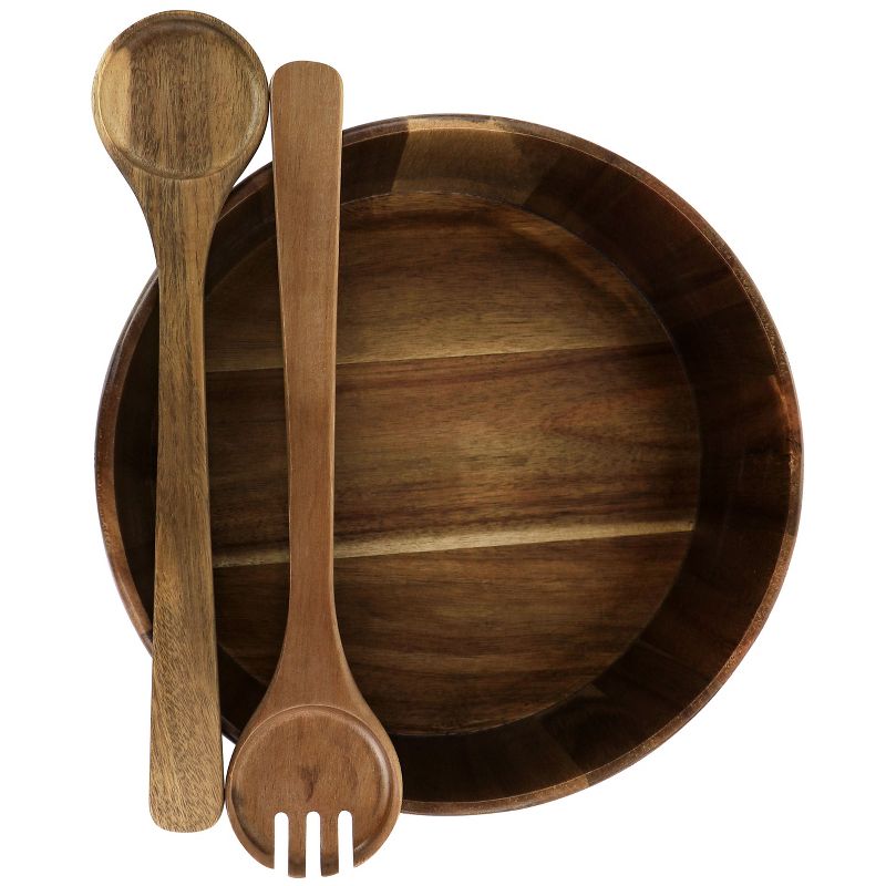 Gibson Elite 3 Piece Acacia Wood Salad Bowl and Spoon Set in Brown, 2 of 9
