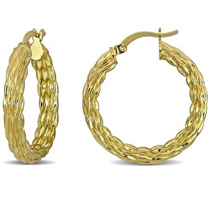 EVERLY JEWELRY | Yellow Plated Sterling Silver 28 MM Woven Texture Hoop Earrings - 1 of 4
