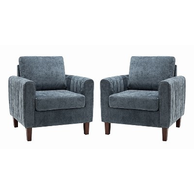 Set of 2 Deionides Tufted Wooden Upholstered Comfy Club Chair For Bedroom And Living Room With Wood Legs| ART OF LIVING DESIGNS