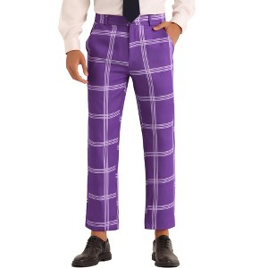 INSPIRE CHIC Men's Plaid Pattern Slim Fit Flat Front Dress Pants - 1 of 4