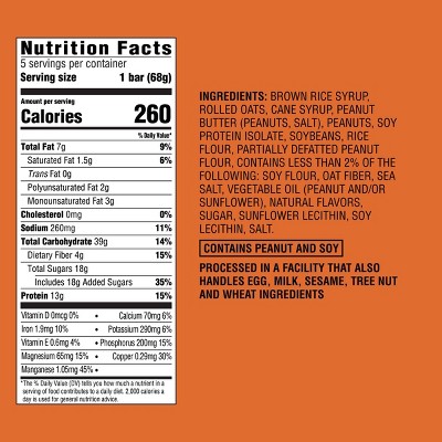 Energy Bar Peanut Butter - 13g Protein - 5ct - Good & Gather™
