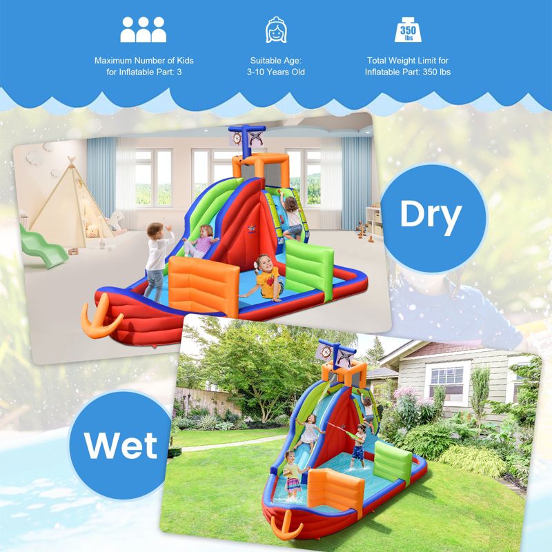 Tangkula Pirate-Themed Inflatable Kids Water Slide w/ Splash Pool & Climb Wall Indoor Outdoor Water Jumping Castle (without Blower), 4 of 11