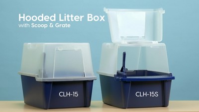 Large Navy Enclosed Cat Litter Box with Scoop