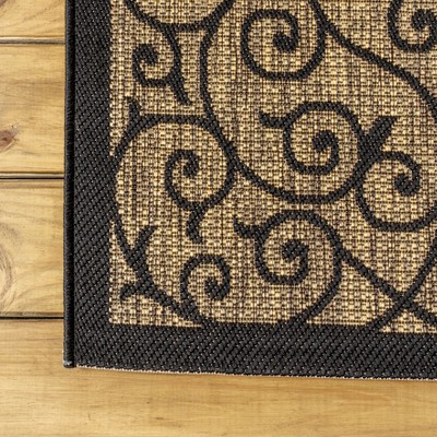 Madrid Black and Khaki Synthetic Flat Woven Runner Rug 2 x 8