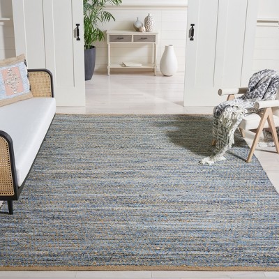 Handmade Blue and Natural Wool Cotton Flat Woven 8' x 10' Area Rug