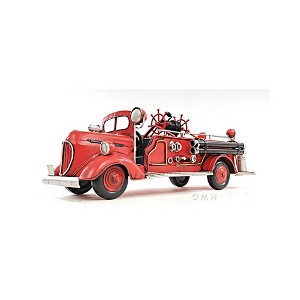 Old Modern Handicrafts 1938 Red Ford Fire Engine Truck Model – 1:40 Handcrafted Iron Collectible with Rolling Wheels, 14.5" Length - 1 of 4