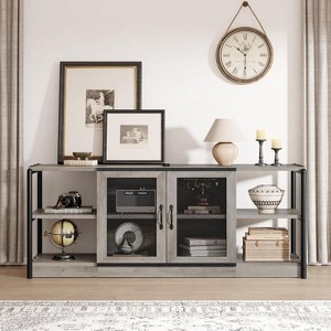 Rustic Grey Entertainment Center, 63-Inch TV Stand with Storage Cabinet and Mesh Doors for Living Room & Bedroom - 1 of 4