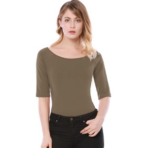INSPIRE CHIC Women's Half Sleeves Scoop Neck Fitted Layering Soft T-Shirt - 1 of 4